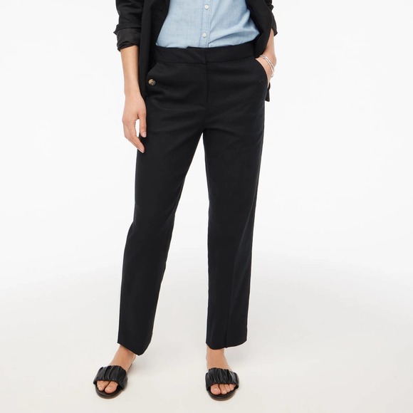 J. Crew Factory Linen Cotton Elastic-Back Sailor Pant 12 Women’s Black NWT BO902 - Picture 1 of 5